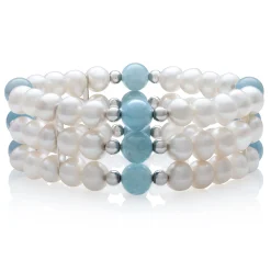 Freshwater Pearl And Aquamarine Bracelet In Sterling Silver