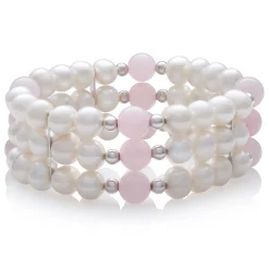 Freshwater Pearl And Pink Quartz Bracelet In Sterling Silver