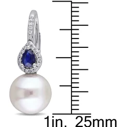 Freshwater Pearl Drop Earrings With Blue Sapphires & Diamonds In 14K White Gold (1/8 Ct. Tw.)