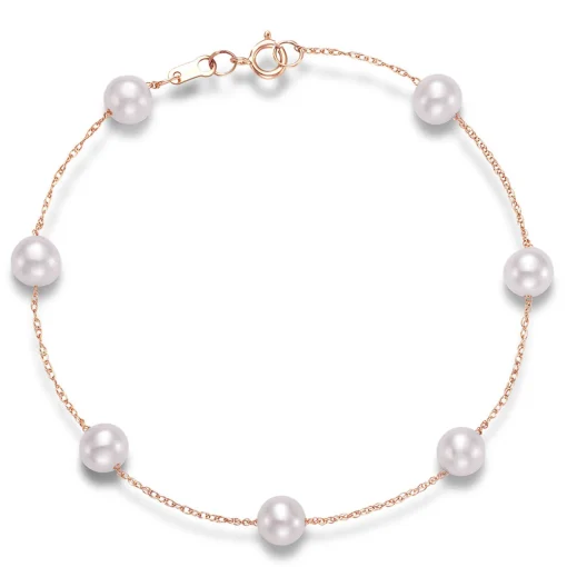 Freshwater Pearl Tin Cup Bracelet In 14K Rose Gold