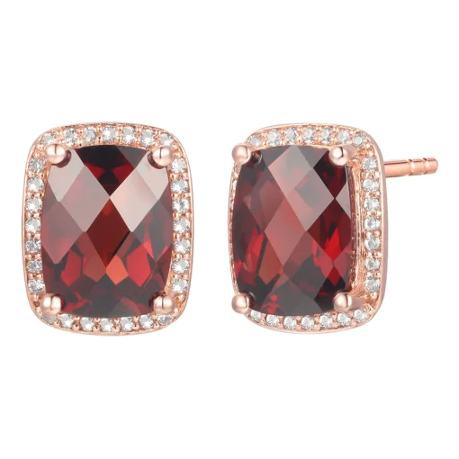 Garnet & 1/7 Ct. Tw. Diamond Earrings In 10K Rose Gold