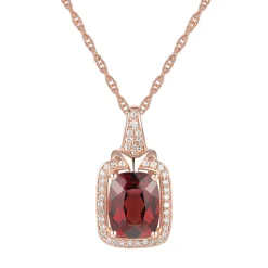 Garnet & 1/7 Ct. Tw. Diamond Pendant In 10K Rose Gold