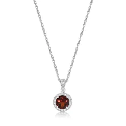 Garnet & 1/10 Ct. Tw. Diamond Pendant In Sterling Silver