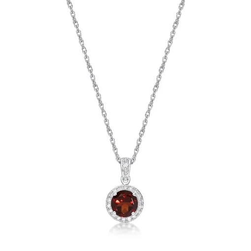 Garnet & 1/10 Ct. Tw. Diamond Pendant In Sterling Silver