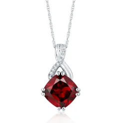 Garnet & Diamond Pendant In 10K White Gold