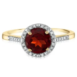 Garnet And Diamond Halo Ring In 10K Yellow Gold (1/7 Ct. Tw.)