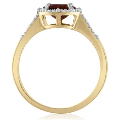 Garnet And Diamond Halo Ring In 10K Yellow Gold (1/7 Ct. Tw.)