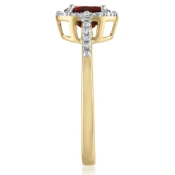 Garnet And Diamond Halo Ring In 10K Yellow Gold (1/7 Ct. Tw.)