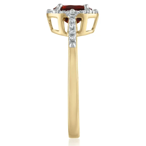 Garnet And Diamond Halo Ring In 10K Yellow Gold (1/7 Ct. Tw.)