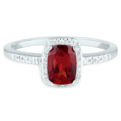Garnet And Diamond Ring In 10K White Gold (1/10 Ct. Tw.)
