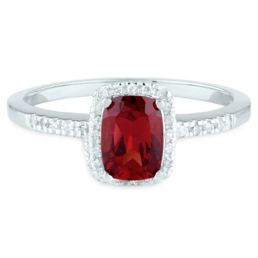 Garnet And Diamond Ring In 10K White Gold (1/10 Ct. Tw.)