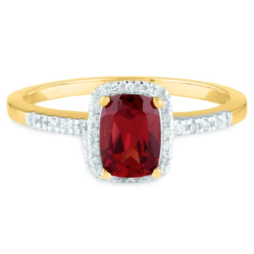 Garnet And Diamond Ring In 10K Yellow Gold (1/10 Ct. Tw.)