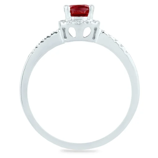 Garnet And Diamond Ring In 10K White Gold (1/10 Ct. Tw.)