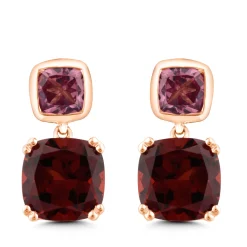 Garnet And Rhodolite Drop Earrings In 10K Rose Gold