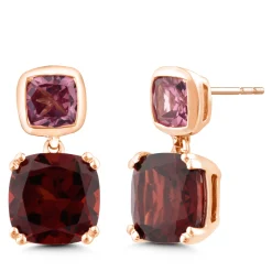 Garnet And Rhodolite Drop Earrings In 10K Rose Gold