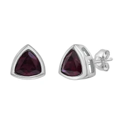 Garnet Stud Earrings With Trillion Cut In 10K White Gold