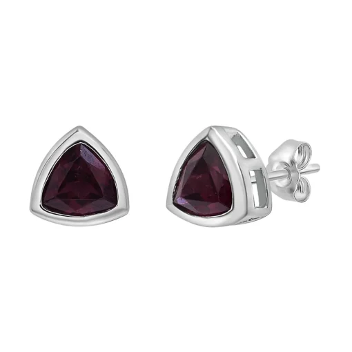 Garnet Stud Earrings With Trillion Cut In 10K White Gold