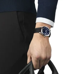 Gentleman Quartz Men's Black Leather Watch In Stainless Steel, 40Mm