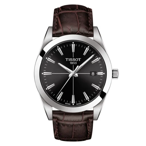 Gentleman Quartz Men's Brown Leather Watch In Stainless Steel, 40Mm