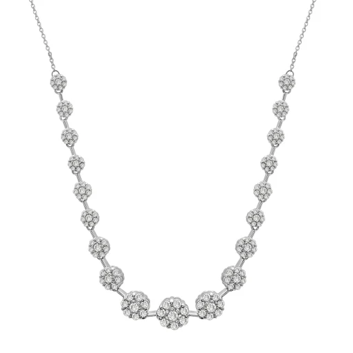 Graduated Cluster Diamond Necklace In 10K White Gold (2 Ct. Tw.)
