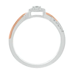 Halo Promise Ring With Diamond Twist Band In Sterling Silver & 10K Rose Gold (1/5 Ct. Tw.)