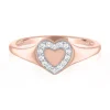 Heart Signet Ring With Diamond Accent In 10K Rose Gold