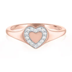 Heart Signet Ring With Diamond Accent In 10K Rose Gold