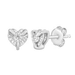 Heart Stud Earrings In 10K White Gold (1/8 Ct. Tw.)