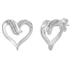 Heart Stud Earrings With Diamond Accents In Sterling Silver