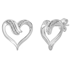 Heart Stud Earrings With Diamond Accents In Sterling Silver
