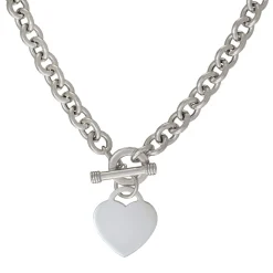 Heart Toggle Necklace With Rolo Chain In Sterling Silver, 17"