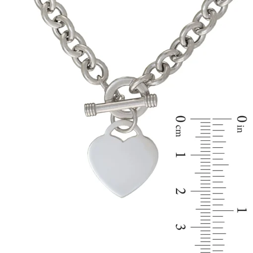 Heart Toggle Necklace With Rolo Chain In Sterling Silver, 17"
