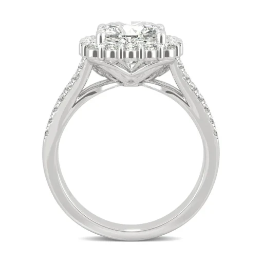 Hearts & Arrows Moissanite Ring With Halo In 14K White Gold (2 7/8 Ct. Tw.)