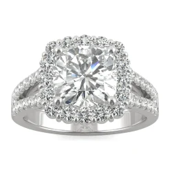Hearts & Arrows Moissanite Ring With Halo In 14K White Gold (2 7/8 Ct. Tw.)