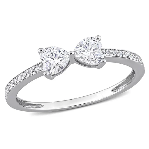 Heart-Shaped Moissanite Stacking Ring With Bow Design In Sterling Silver (3/5 Ct. Tw.)