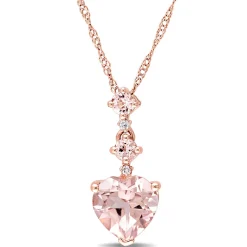 Heart-Shaped Morganite Drop Pendant In 14K Rose Gold