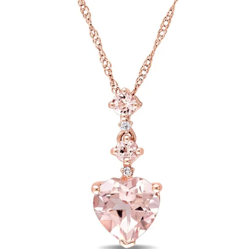 Heart-Shaped Morganite Drop Pendant In 14K Rose Gold