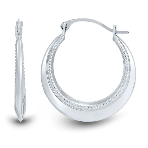 Hinged Hoop Earrings With Milgrain Details In 10K White Gold