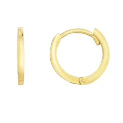 Huggie Hoop Earrings With Rounded Edges In 14K Yellow Gold