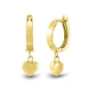 Huggie Hoop Earrings With Heart Dangle In 14K Yellow Gold