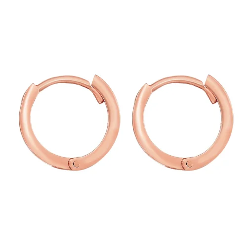 Huggie Hoop Earrings With Rounded Edges In 14K Rose Gold