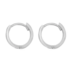 Huggie Hoop Earrings With Rounded Edges In 14K White Gold