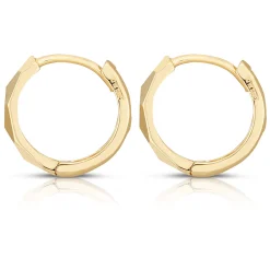 Huggie Hoop Earrings With Diamond Cut In 14K Yellow Gold