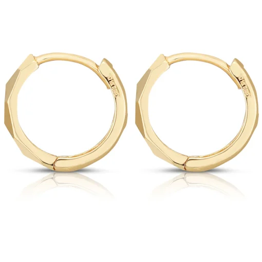 Huggie Hoop Earrings With Diamond Cut In 14K Yellow Gold