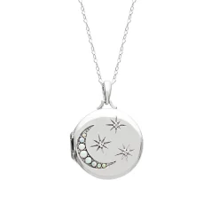 I Love You To The Moon And Back Lab Created White Sapphire & Opal Locket In Sterling Silver