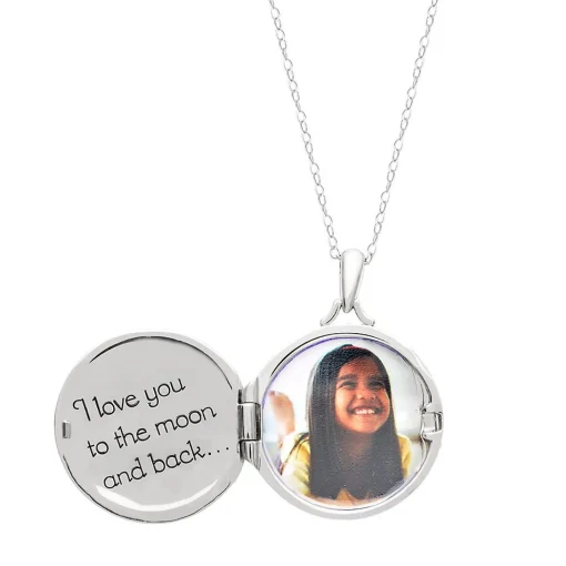 I Love You To The Moon And Back Lab Created White Sapphire & Opal Locket In Sterling Silver