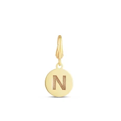 Initial Charm Disc With Letter "N" In 10K Yellow Gold