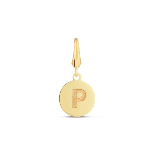 Initial Charm Disc With Letter "P" In 10K Yellow Gold