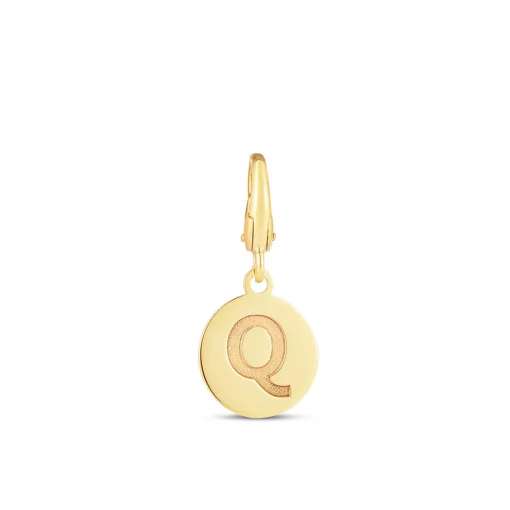 Initial Charm Disc With Letter "Q" In 10K Yellow Gold