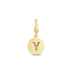 Initial Charm Disc With Letter "Y" In 10K Yellow Gold